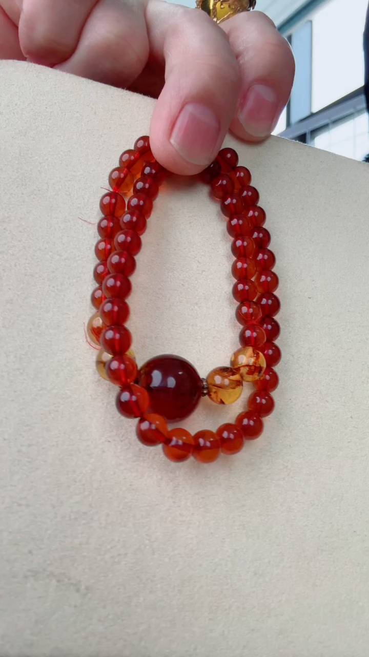未镶嵌颈饰琥珀6+8+血珀双串手串