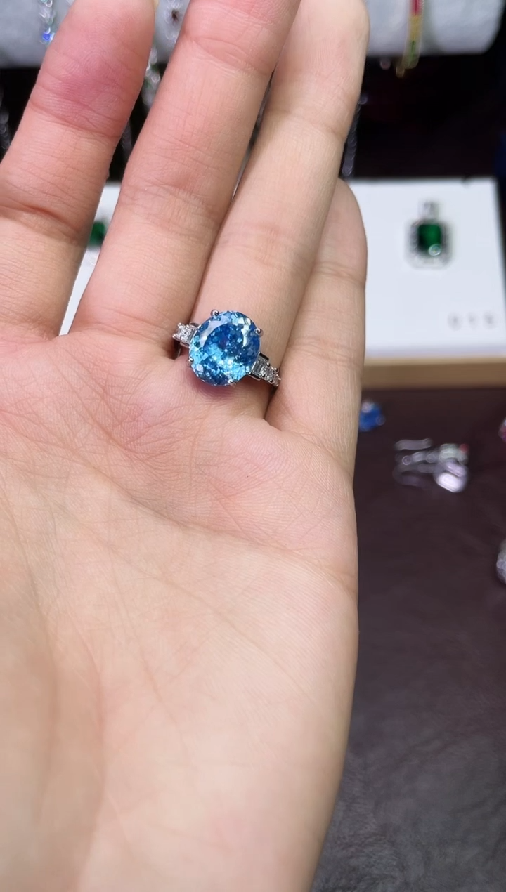 合金合成钻石海蓝戒指