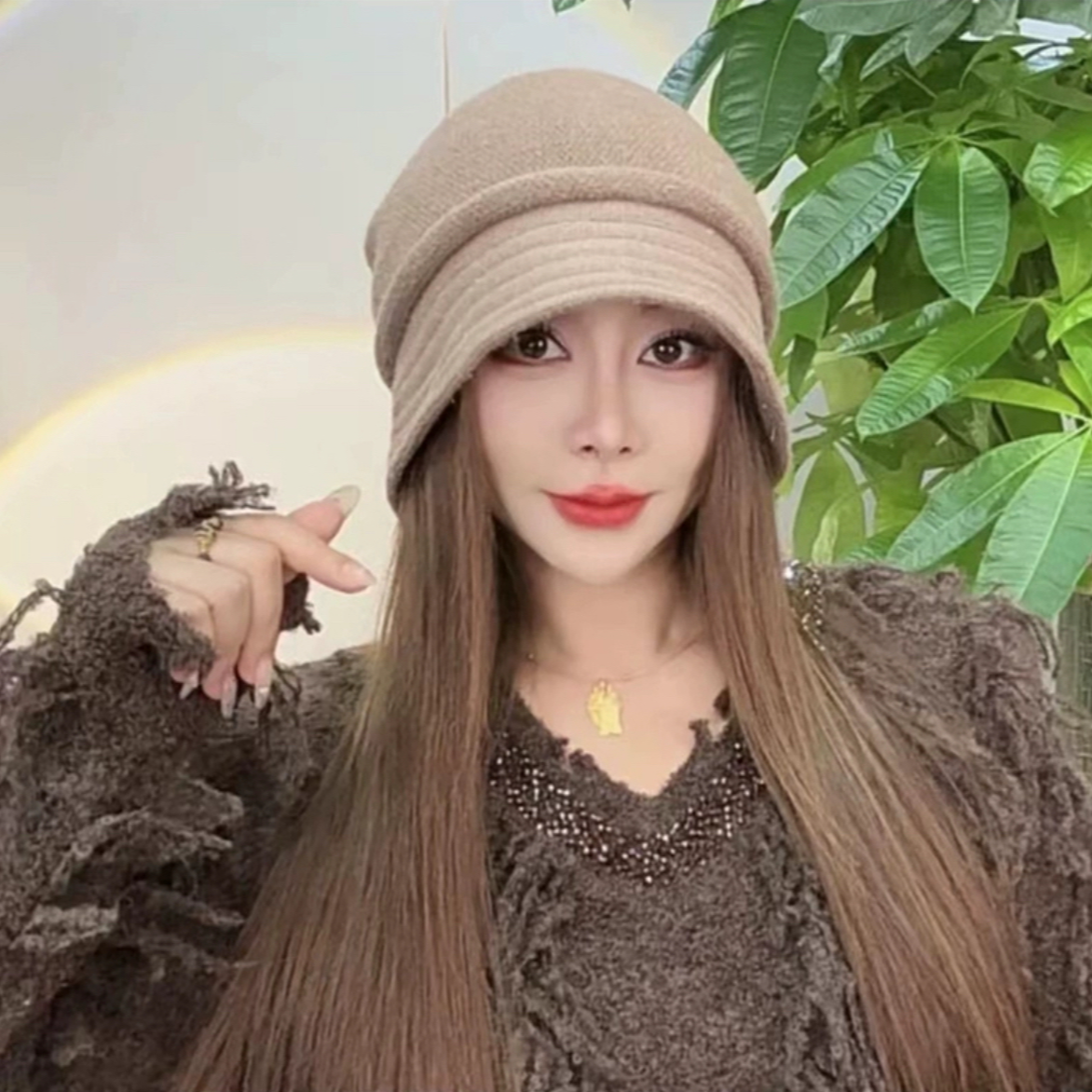 【胜华严选】秋冬针织套头淑女贝雷帽