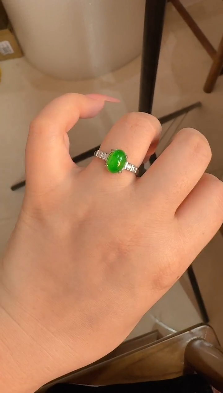 【闪购商品】翡翠戒指银S925镶嵌天然A货翡翠戒指