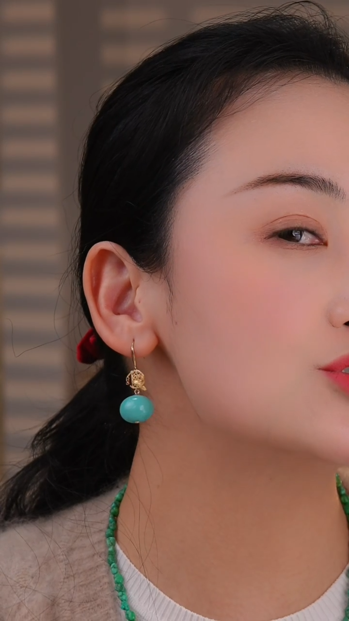 【闪购商品】绿松石耳饰18K金镶嵌1