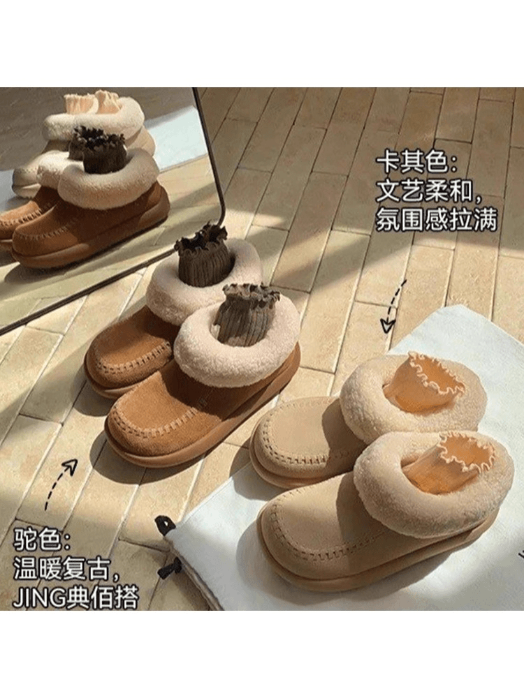 保暖圆头轻便胶粘冬季时尚雪地靴时尚短筒加绒驼色