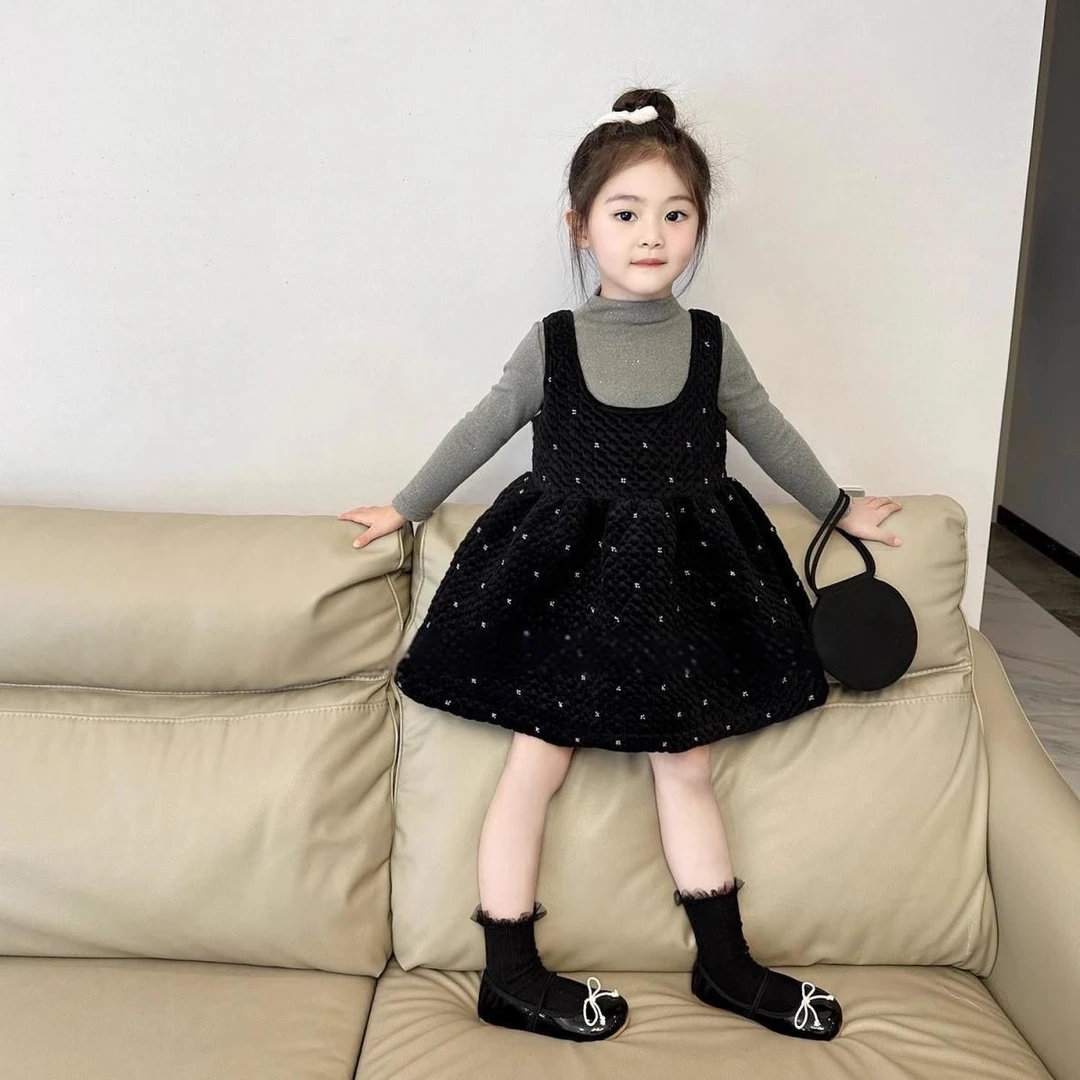 【现货】女童冬季夹棉加厚保暖套装女宝宝背心裙休闲打底衫两件套