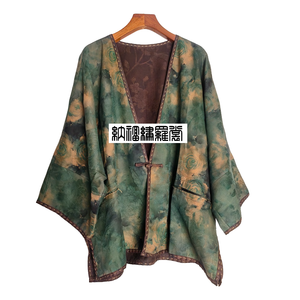 纳福 | 原创 B134298桑蚕丝一粒扣绿花开衫户外宽松时尚网红夏季