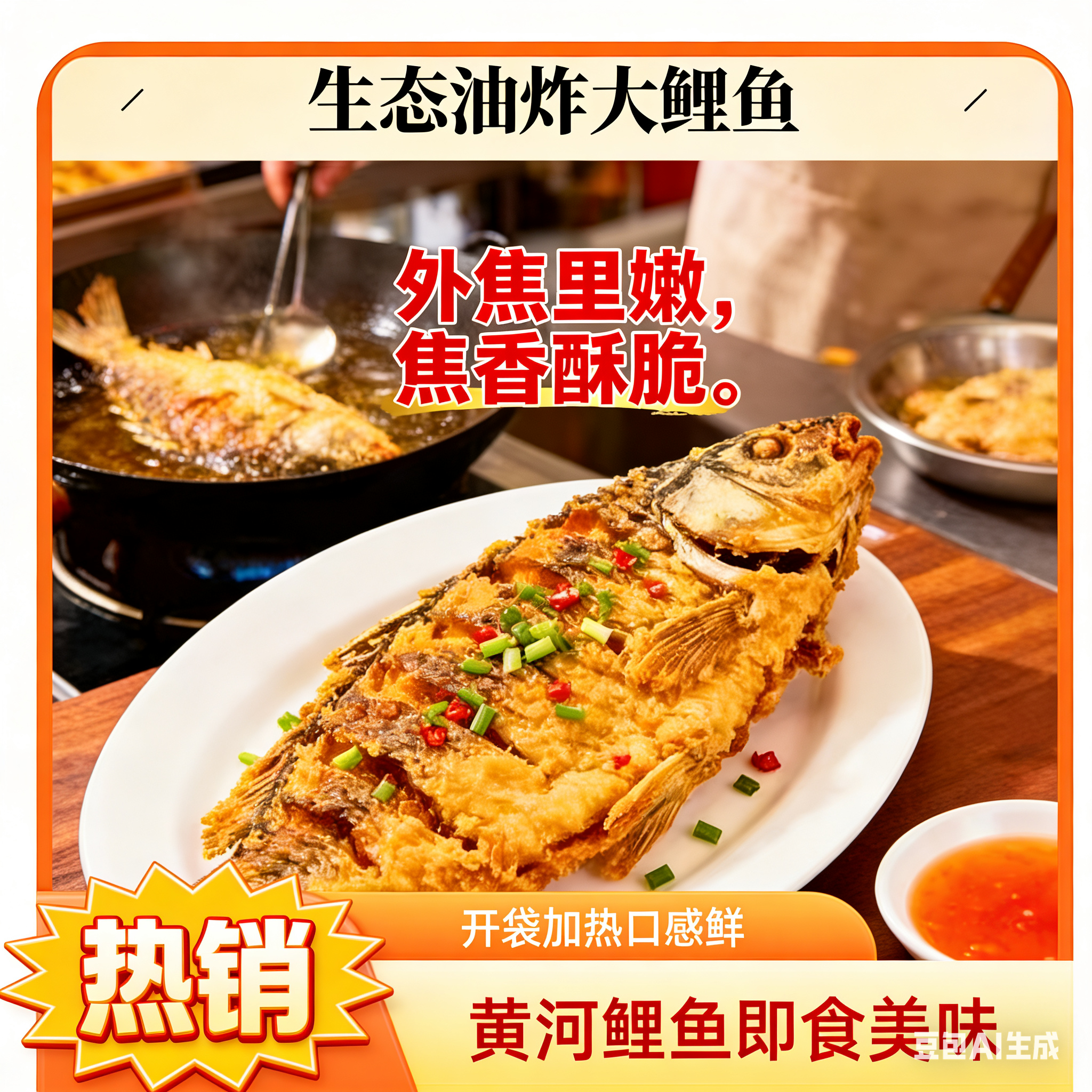 正宗黄河大鲤鱼油炸大鲤鱼贵宾菜招牌菜红烧糖醋麻辣-Z