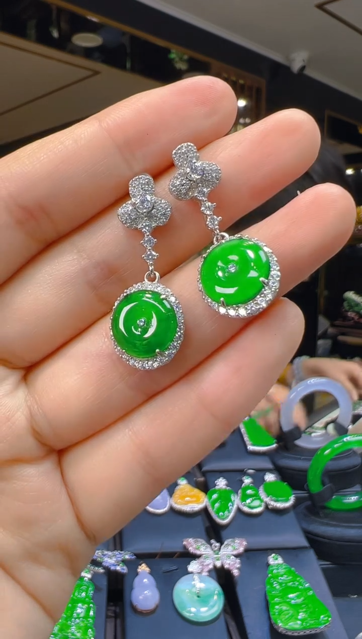 翡翠银S925镶嵌耳饰171（多样性发其一）