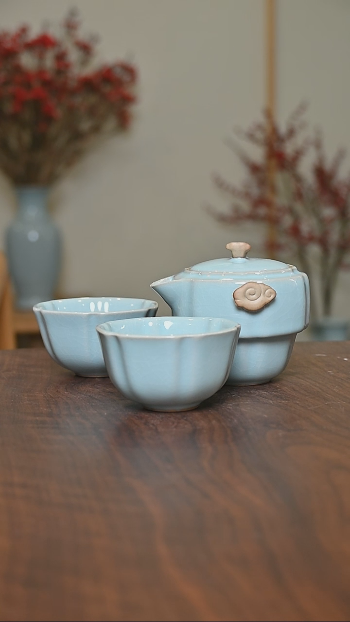 【闪购商品】其他如意快客一壶两杯天青釉 朱家款