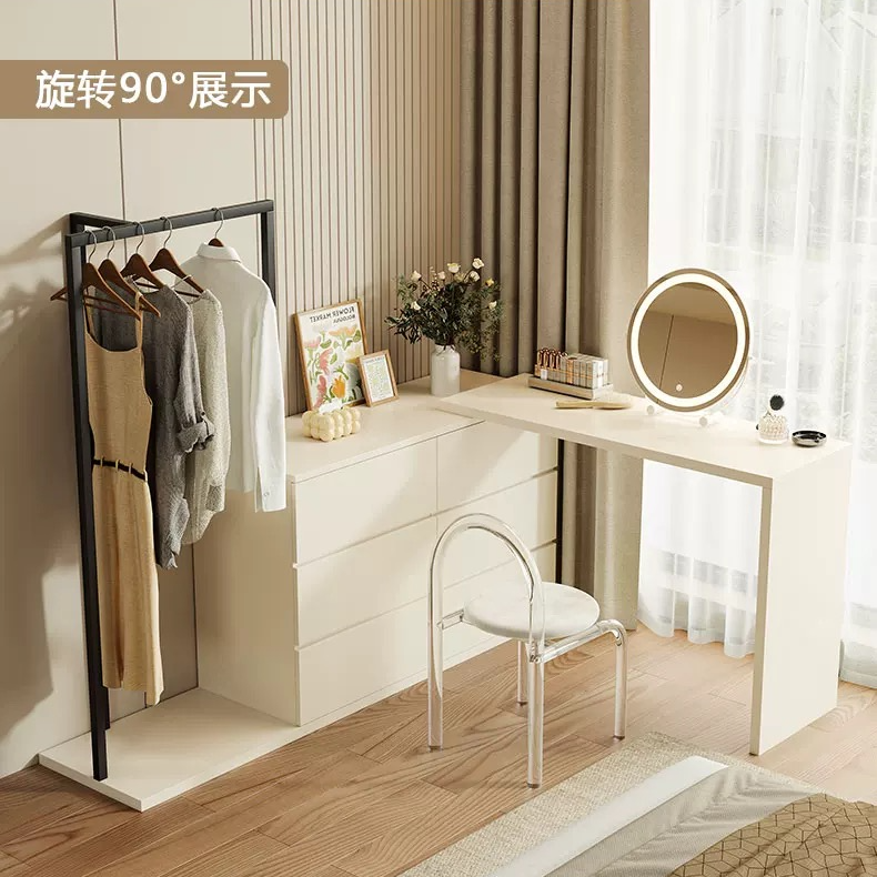梳妆台卧室书桌斗柜一体现代简约网红轻奢小户型奶油风伸缩化妆桌
