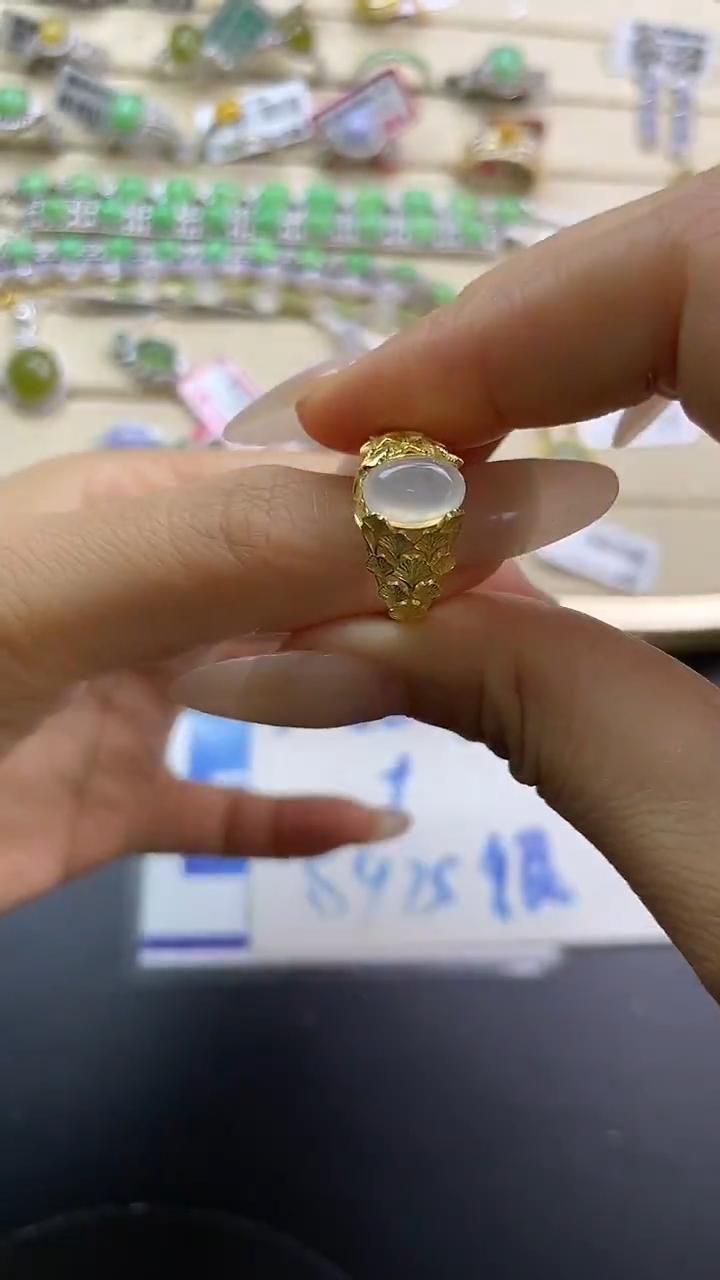 银S925镶嵌戒指翡翠翡翠 蛋面 银S925镶嵌