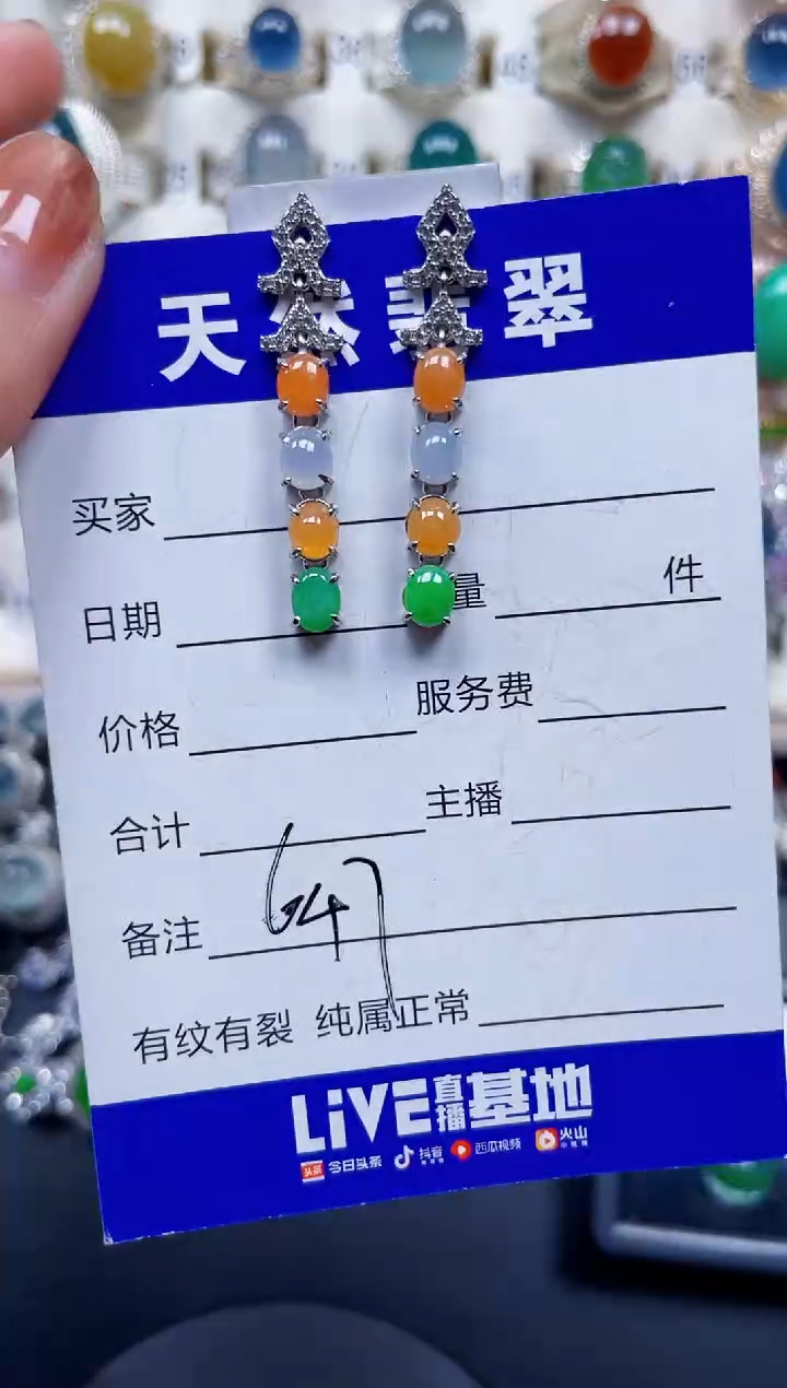 银S925镶嵌翡翠耳饰647