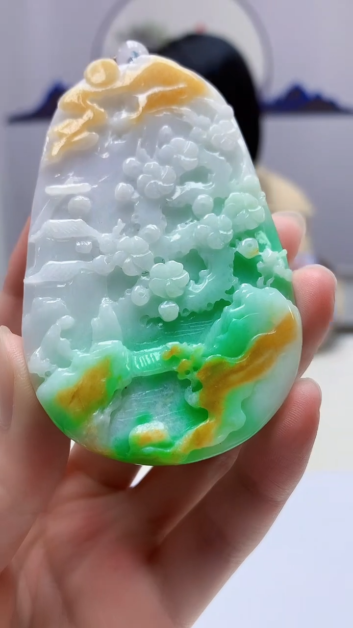 【闪购商品】定制翡翠未镶嵌3123zm-毛货挂件山水223