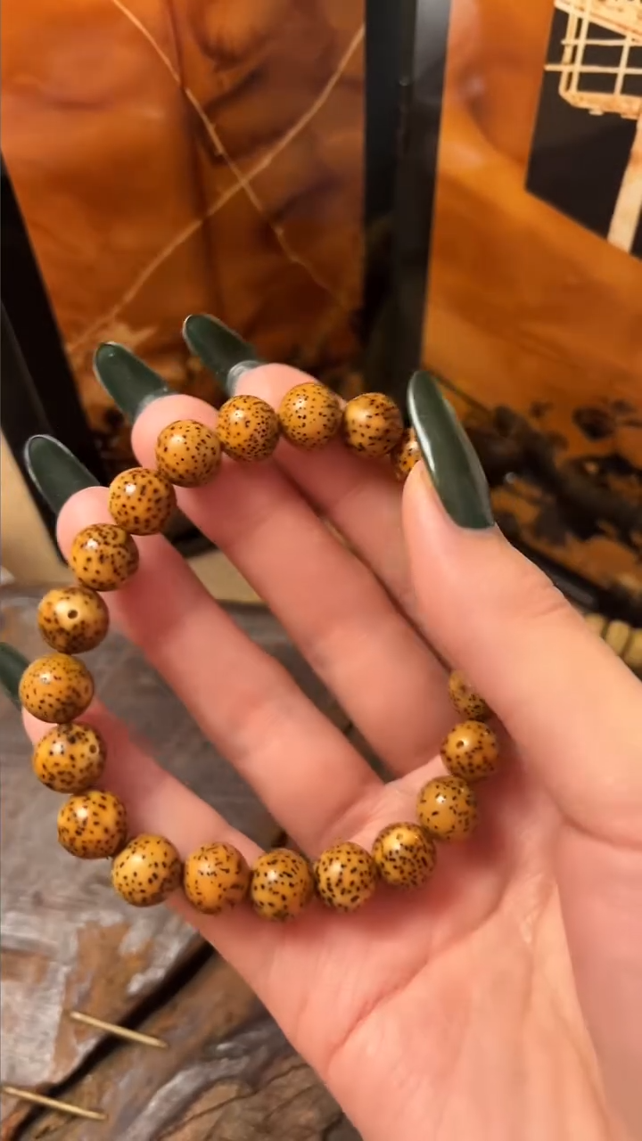 手串星月菩提精工级粉皮浅珀圆珠手串