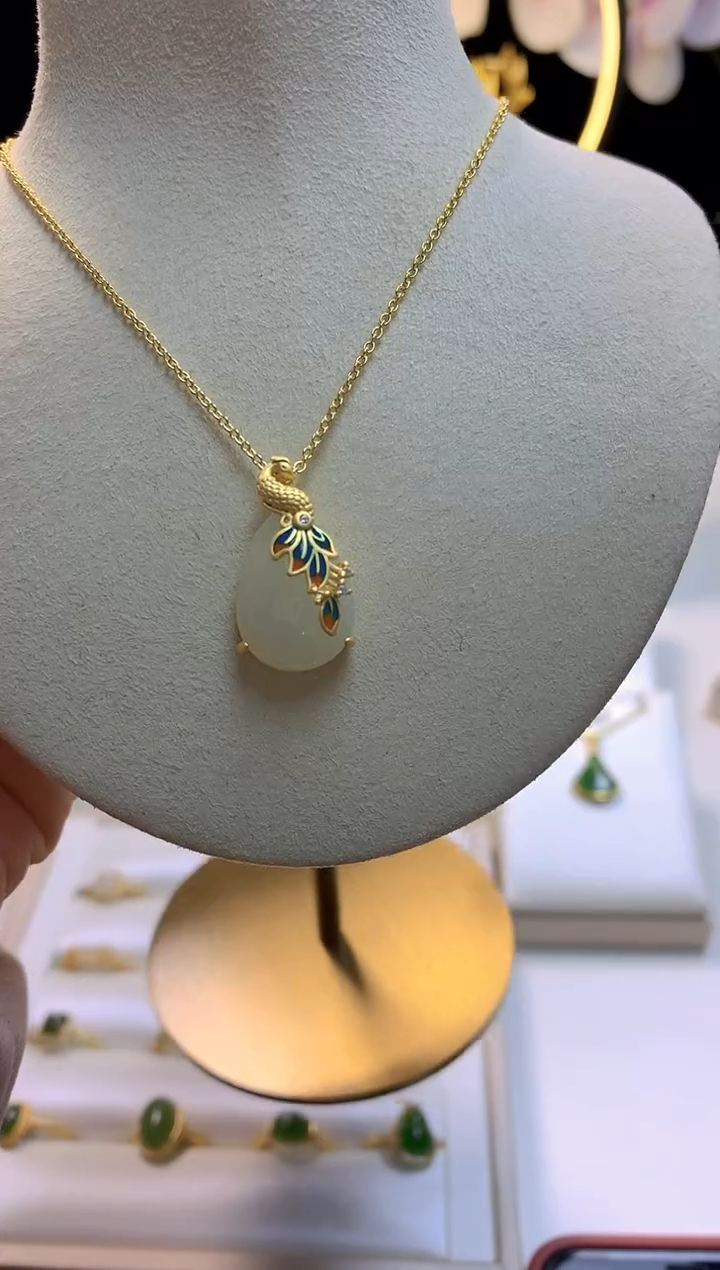 【闪购商品】和田玉吊坠银S925镀金镶嵌凤凰水滴