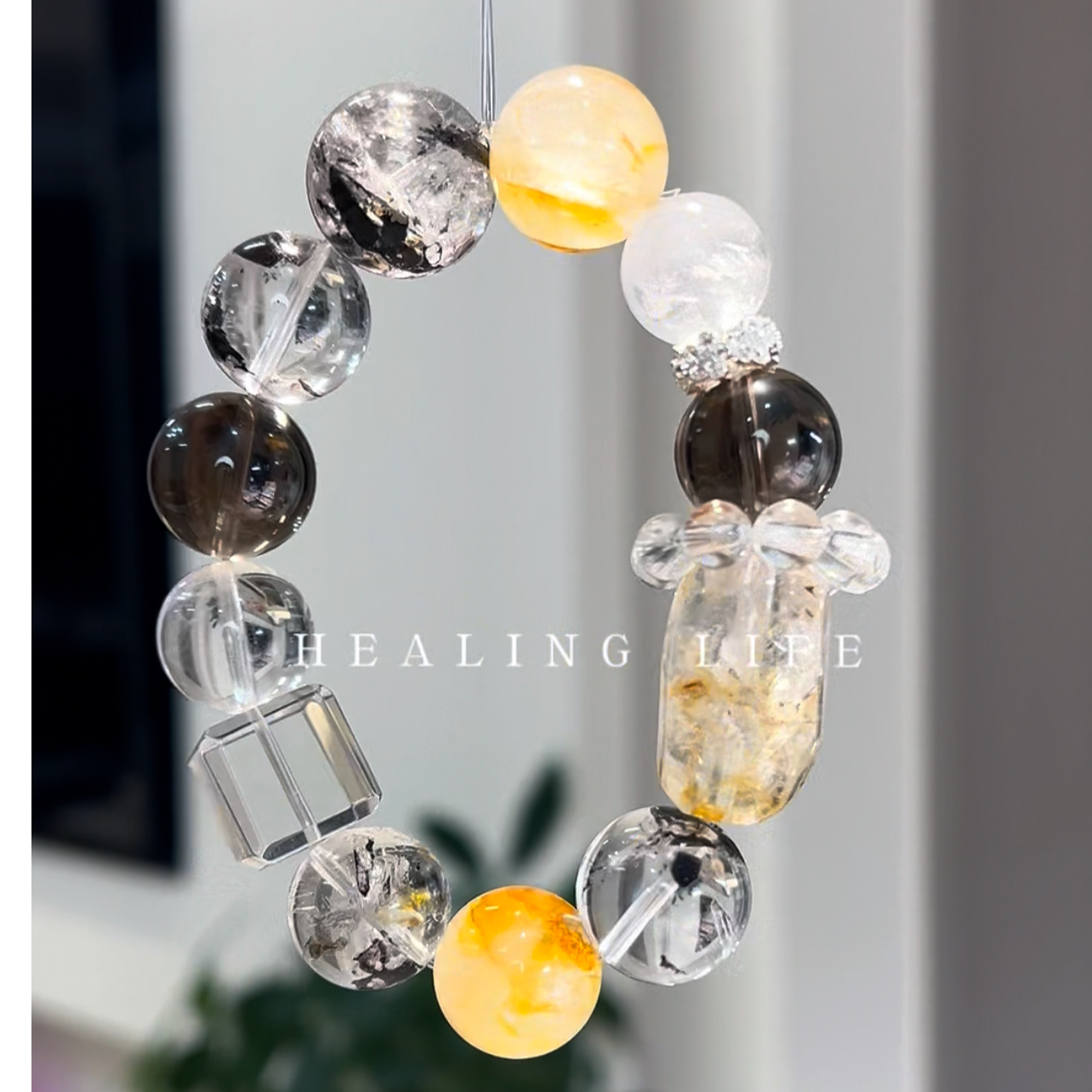 天然水晶手串手链白水晶紫水晶绿幽灵一对一定制原创设计首饰