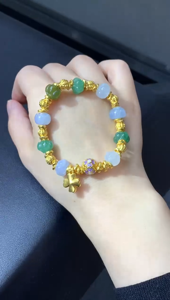 足金镶嵌手链翡翠664-中国好珍宝