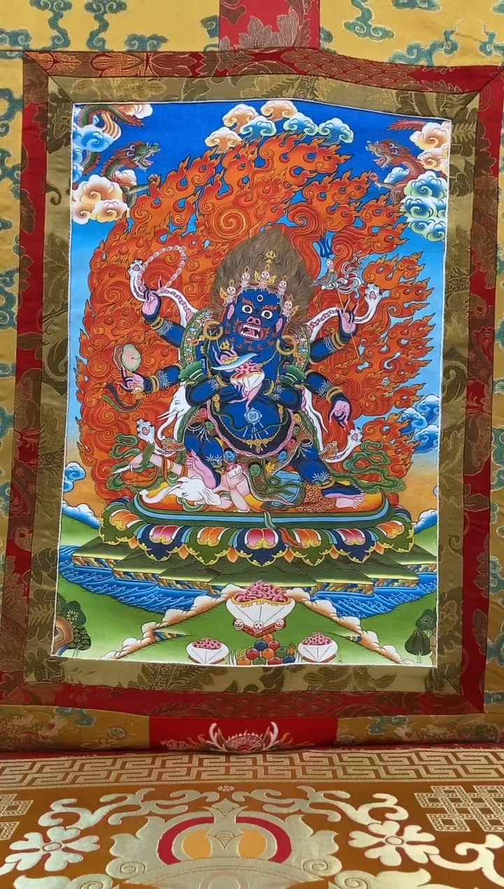 【闪购商品】卷轴画矿物质喷绘  大黑天1.3m金色龙布