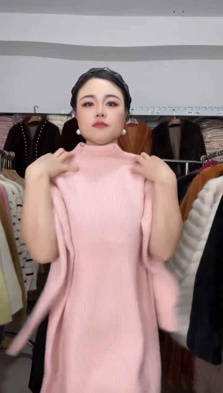 长款 毛衣 粉色   