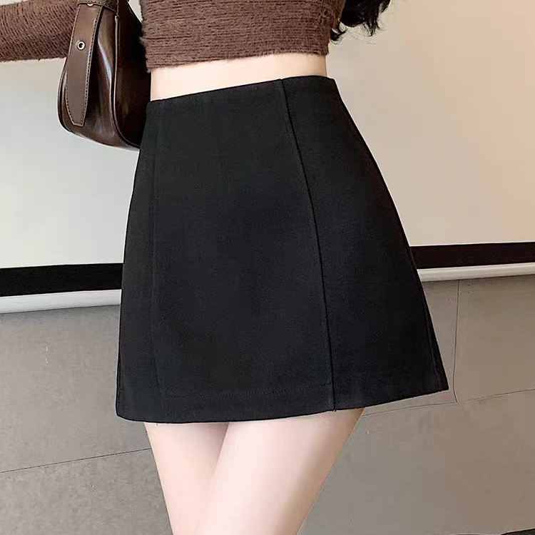 751短裙高腰黑色收腰半身裙包臀裙秋冬短裙子A字