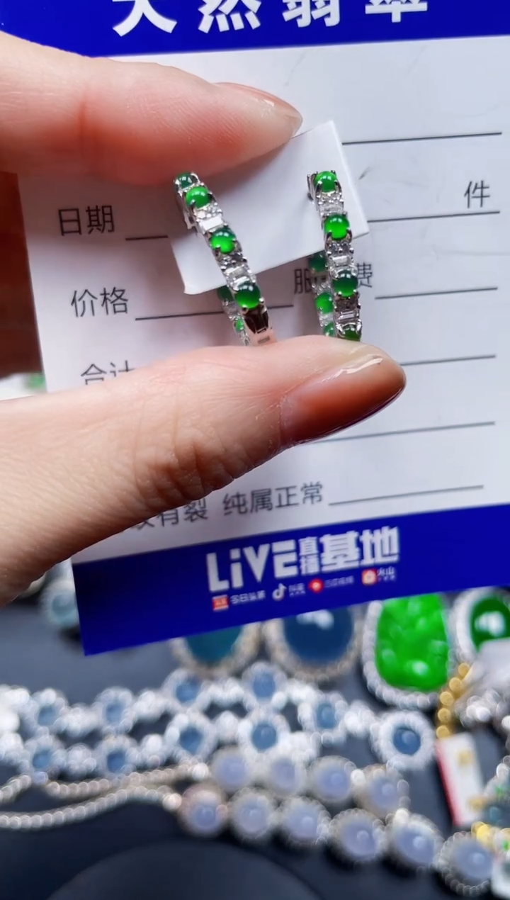 银S925镶嵌翡翠耳饰428