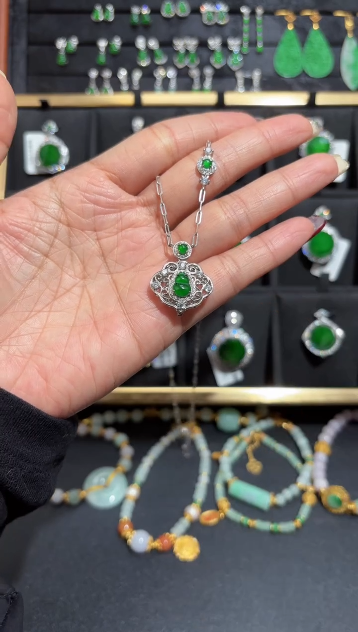 【闪购商品】翡翠颈饰银S925镶嵌蛋面/支持复检/一件