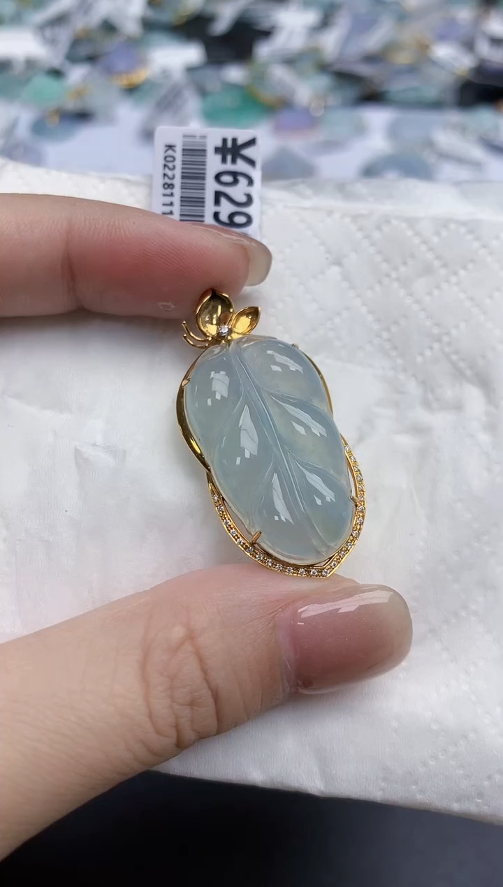 【闪购商品】翡翠颈饰18K金镶嵌天然缅甸翡翠A货