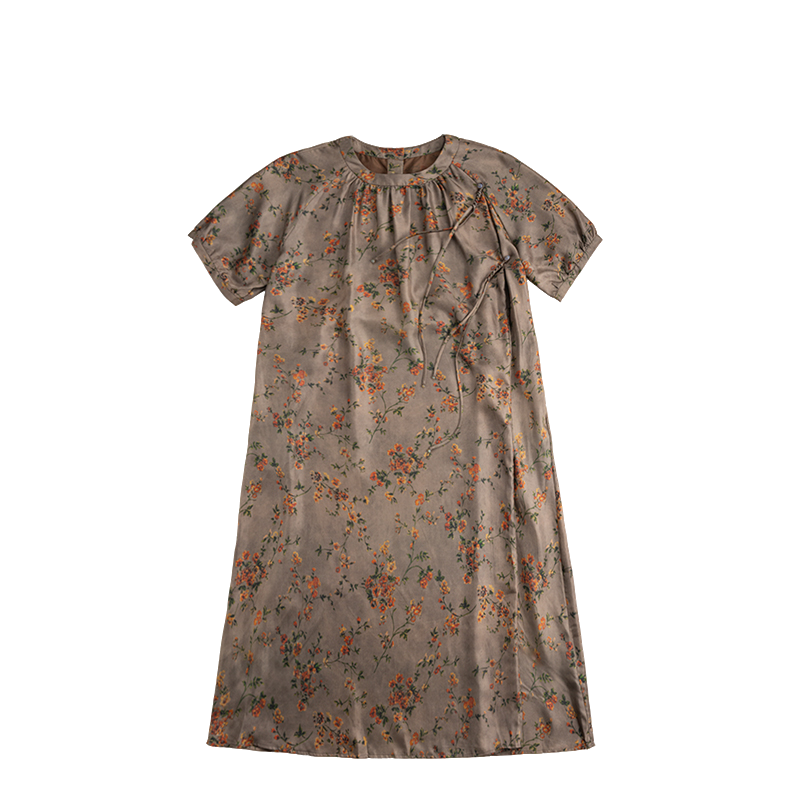 真丝（雅可）小碎花流苏高腰显瘦时尚复古气质连衣裙60504