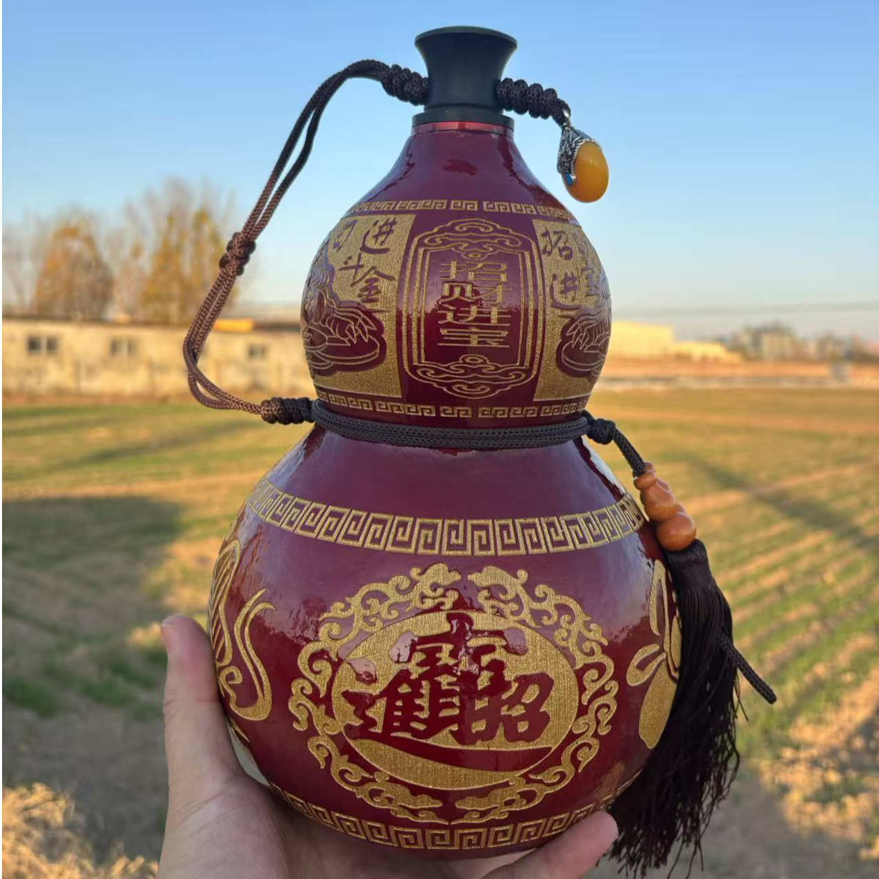 招财进宝中式复古雕刻酒葫芦密封防漏便携装酒器具