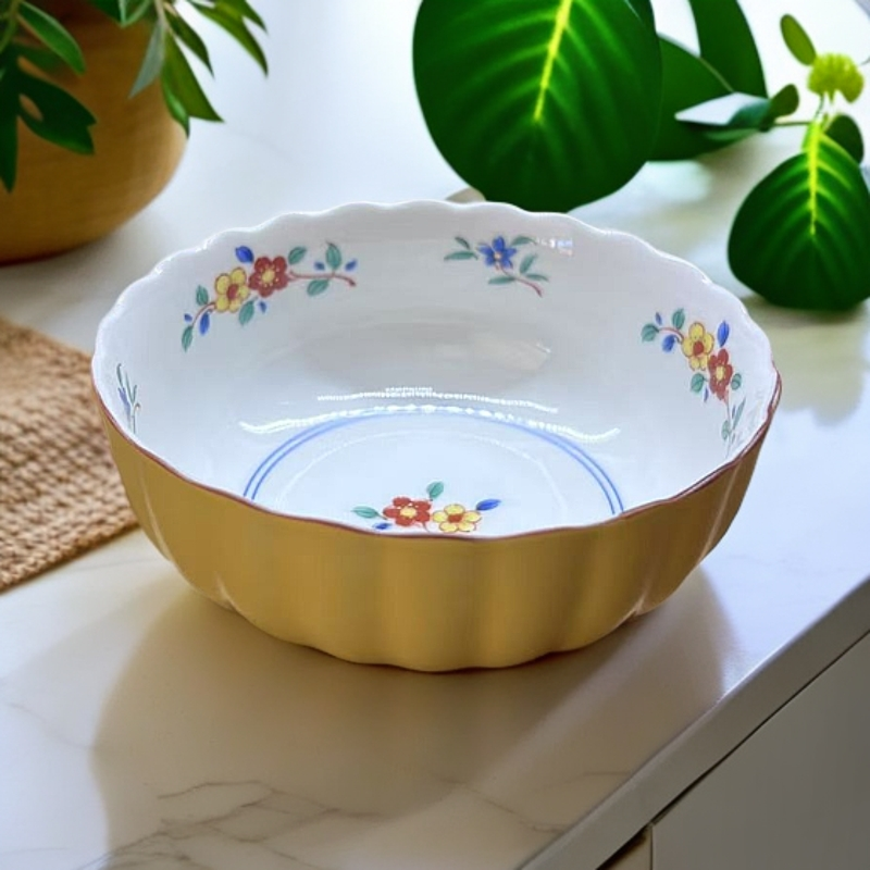 日式进口橘吉手绘釉下彩黄色釉复古田园风家用陶瓷饭碗单只无盒