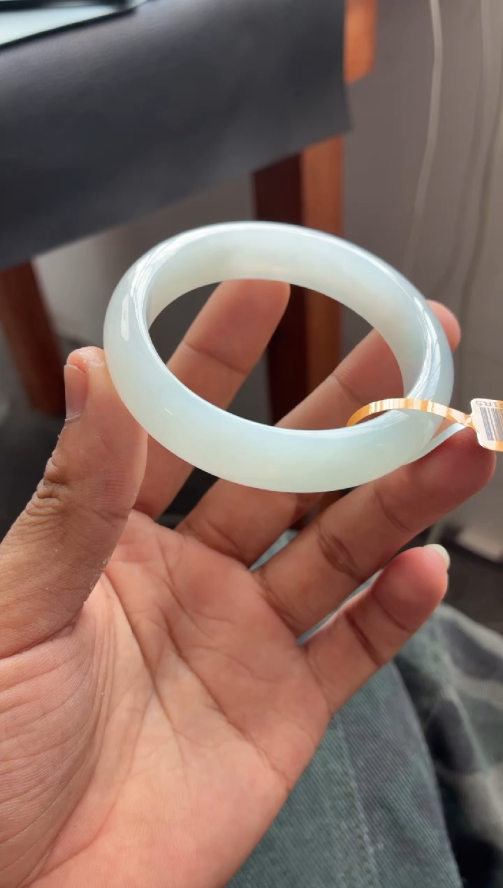 未镶嵌手镯翡翠皓月白果冻胶底 39号 51-52圈口 