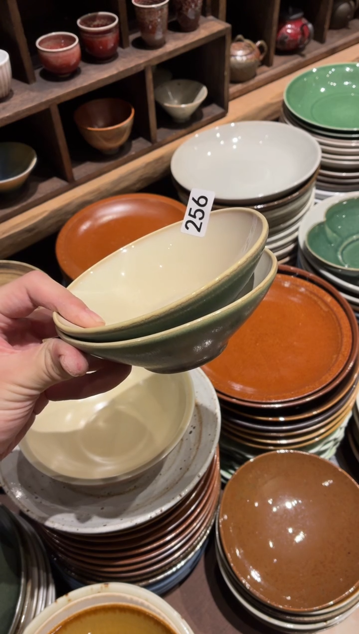 瓷片晴256执子青绿斗笠米饭碗2个