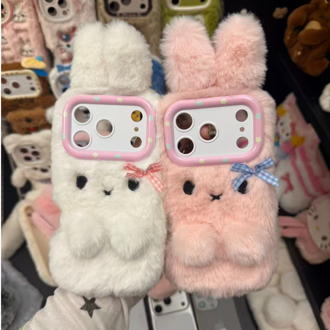 秋冬可爱毛绒兔子适用苹果17Pro手机壳15/16Promax防摔14全包13女