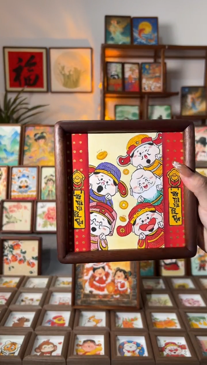 【闪购商品】国画开门红财神 手绘国画15胡桃