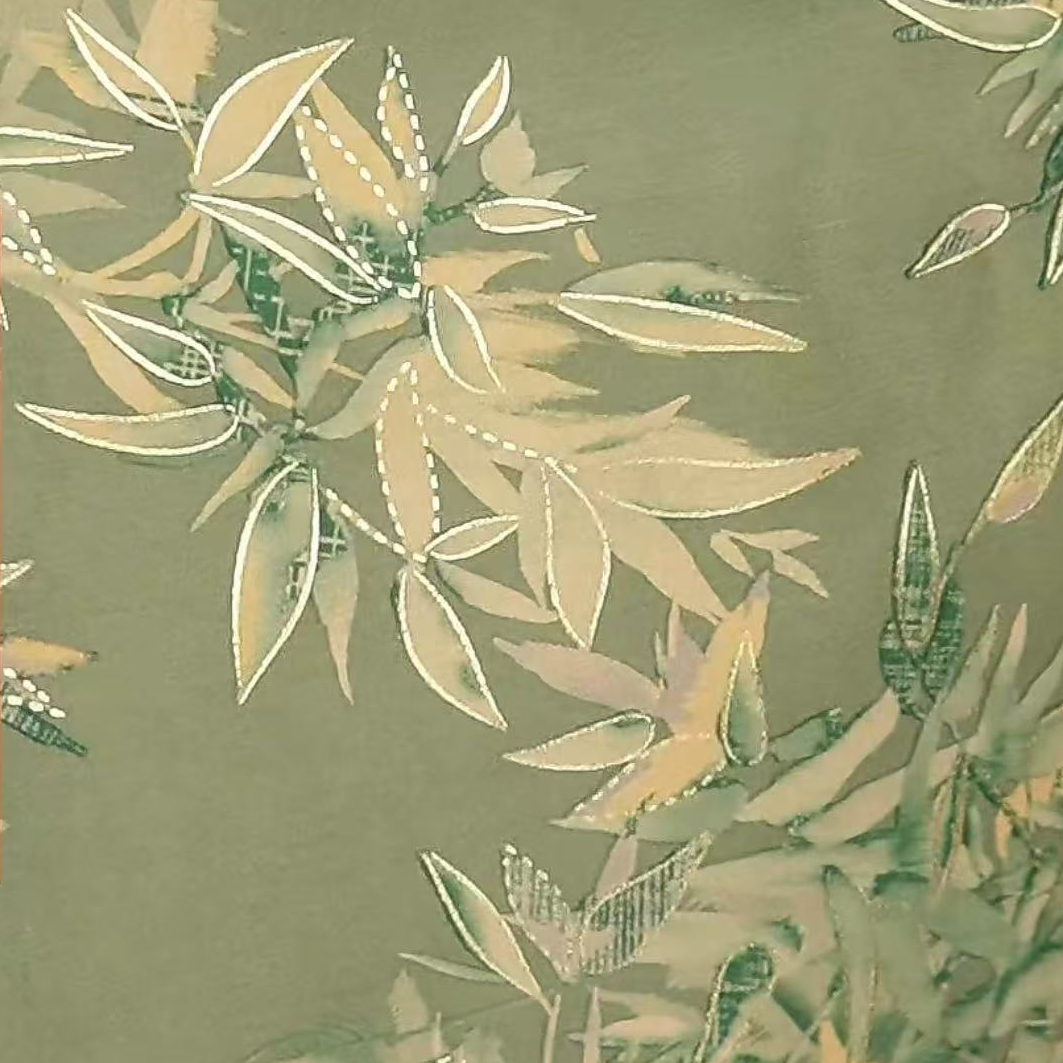 竹叶金边国风仿香云纱时装时尚面料（不支持7天无理由）