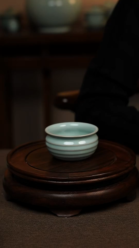 瓷片天青色全手工玹纹杯80ml微瑕不带礼盒