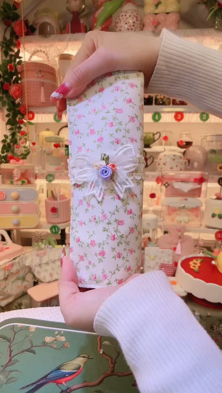 小碎花化妆笔袋粉色——手工制作品质好！