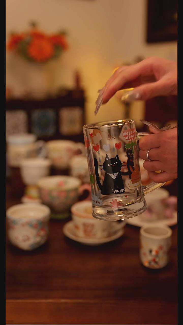 陶瓷手柄款阿满小猫饮料杯 