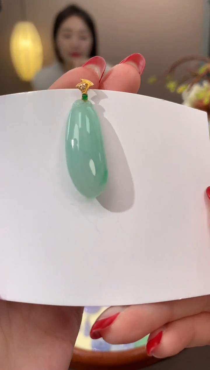 【闪购商品】翡翠颈饰18K金镶嵌天然缅甸a货翡翠
