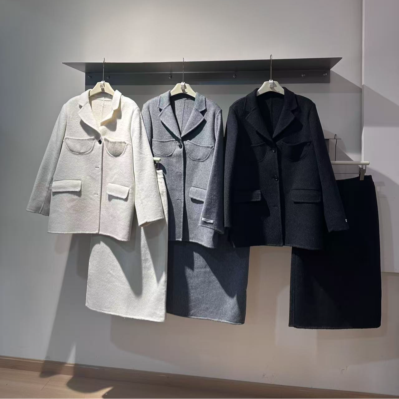 2318•TZ# 东大门翻领中长款双面羊毛大衣套装•