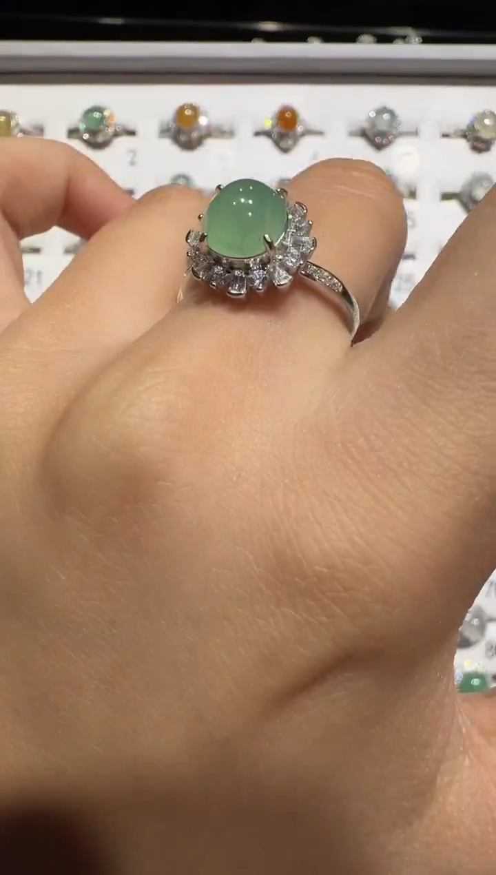 银S925镶嵌戒指翡翠925银镶翡翠戒指镶嵌152