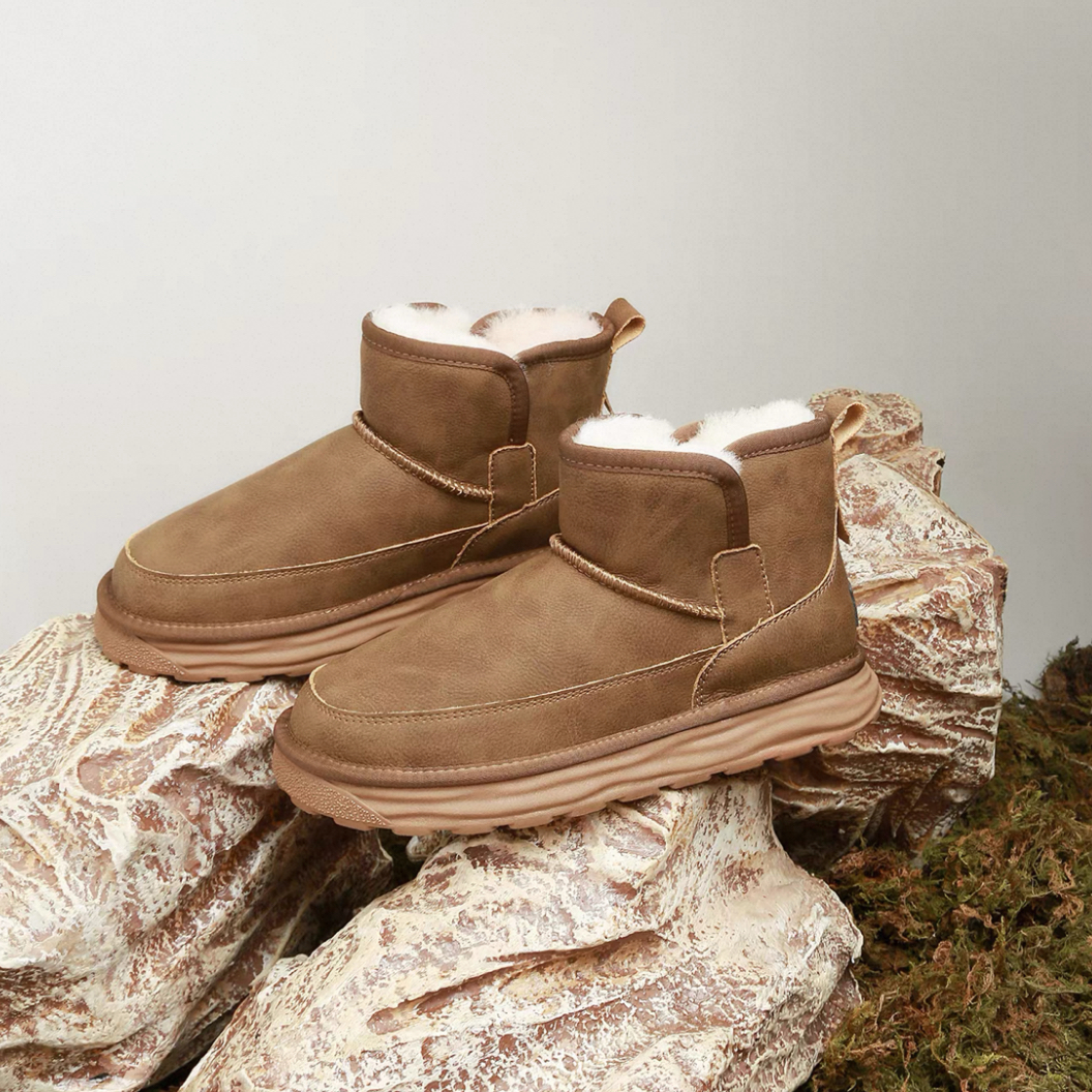 3cm羊皮毛一体防水防滑保暖厚底冬季一脚蹬短靴雪地靴靴子男款