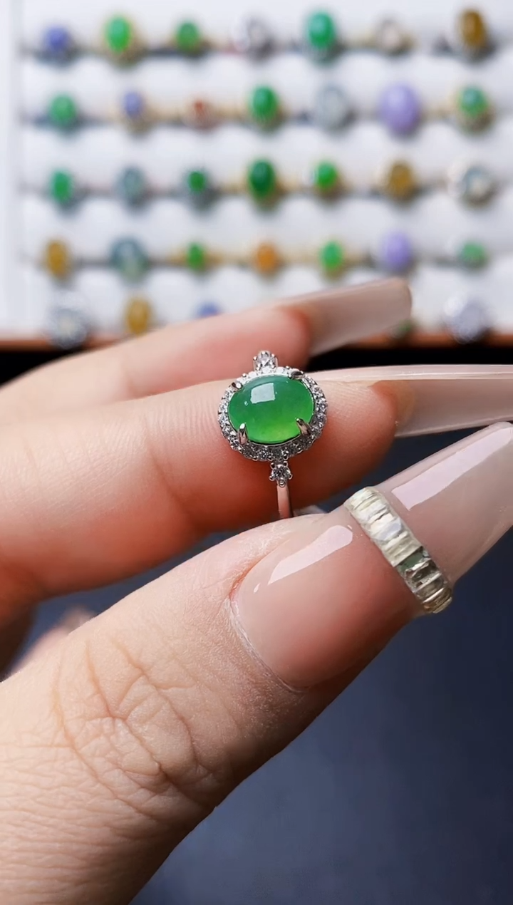 银S925镶嵌戒指翡翠0068