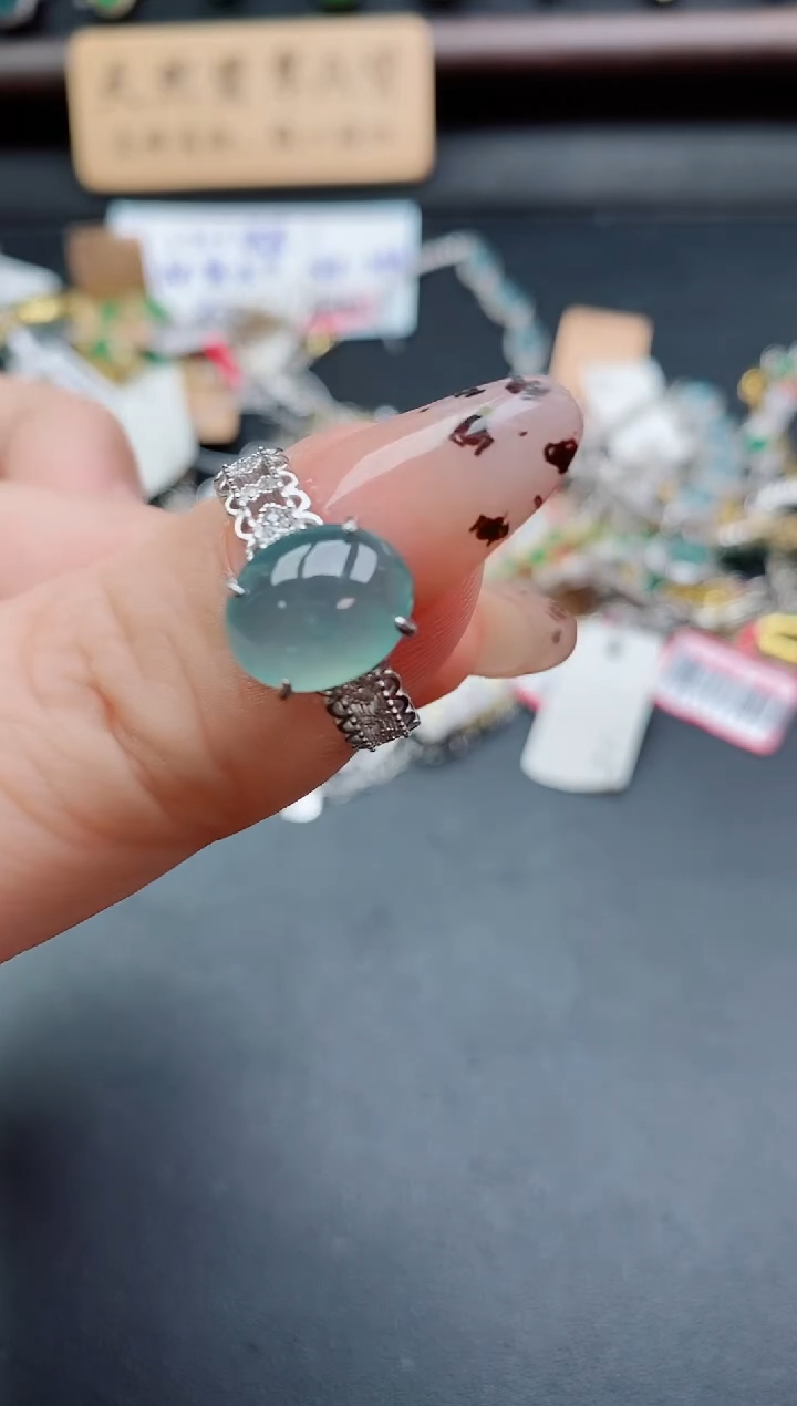 银S925镶嵌戒指翡翠1