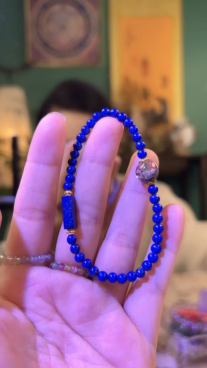 银S925镶嵌青金石手串青金石手串