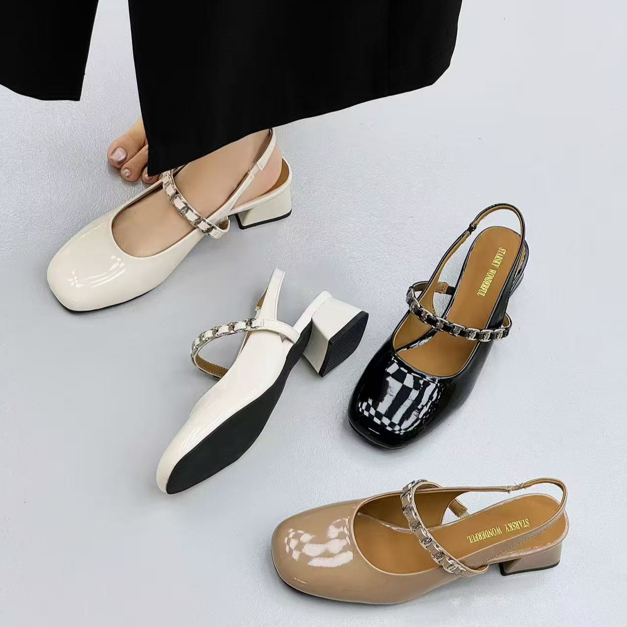 夏季新款时尚休闲女鞋百搭低跟单鞋玛丽珍冷粘工艺2563//QZ