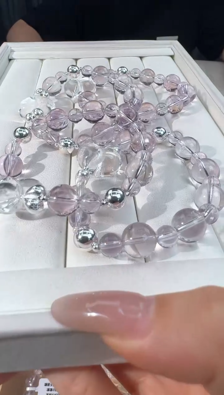 水晶手链银S925镶嵌紫水白水屁桃设计款发货多样性发其一