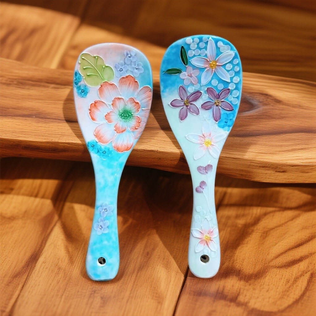 濑户烧浮雕家用饭铲.高温瓷釉下彩