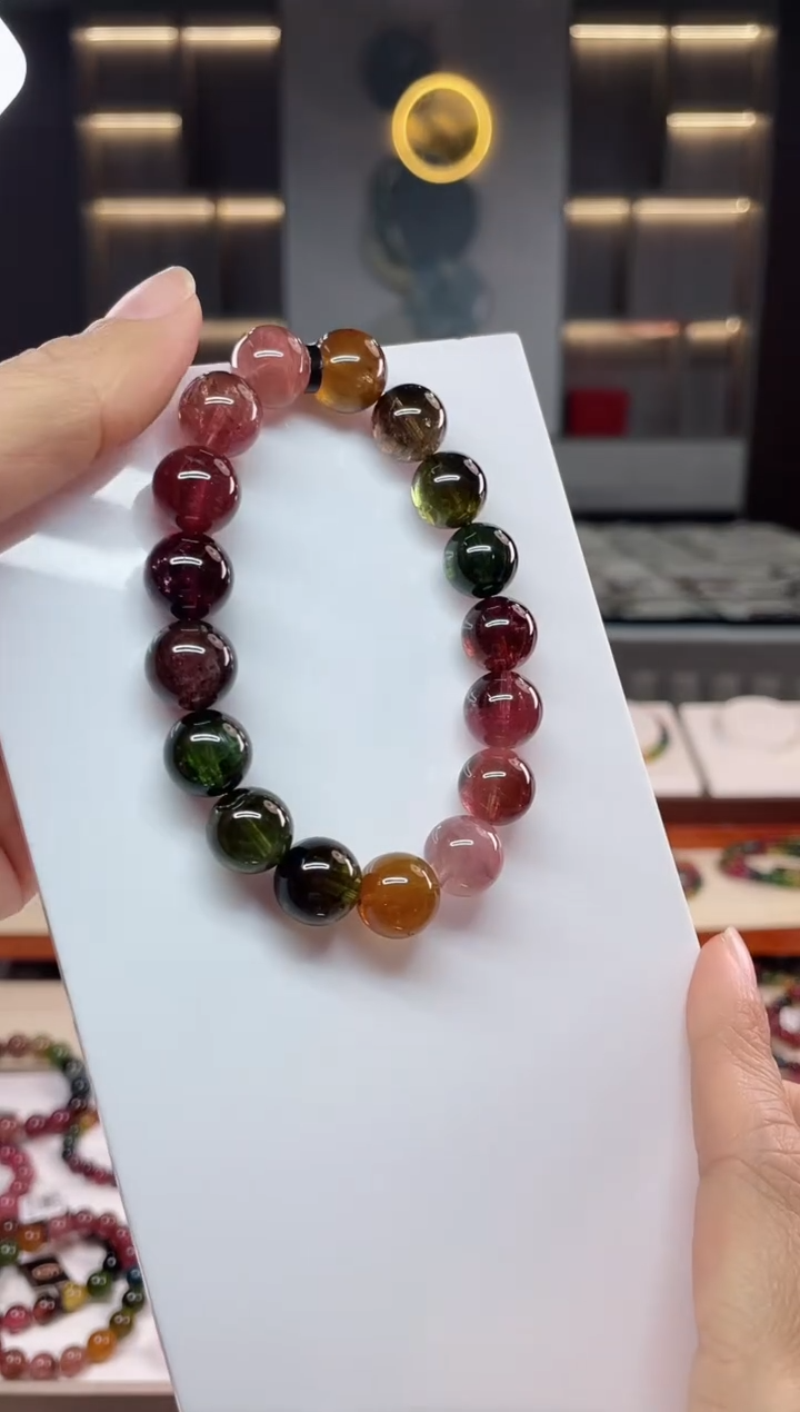 未镶嵌冰透体老矿碧玺单圈手串12mm+碧玺（多样性发一条）Q