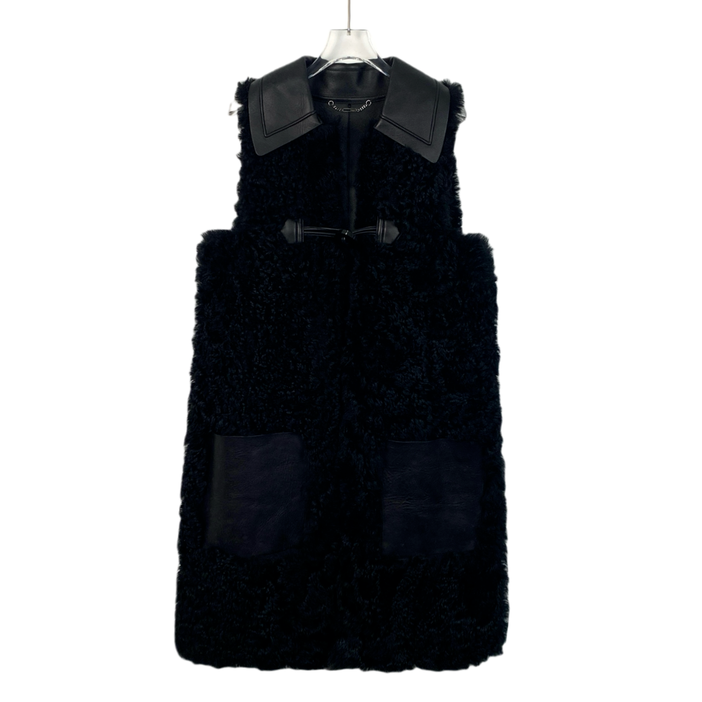 95新 FENDI/芬迪 黑色皮毛一体翻领马甲外套 x12657