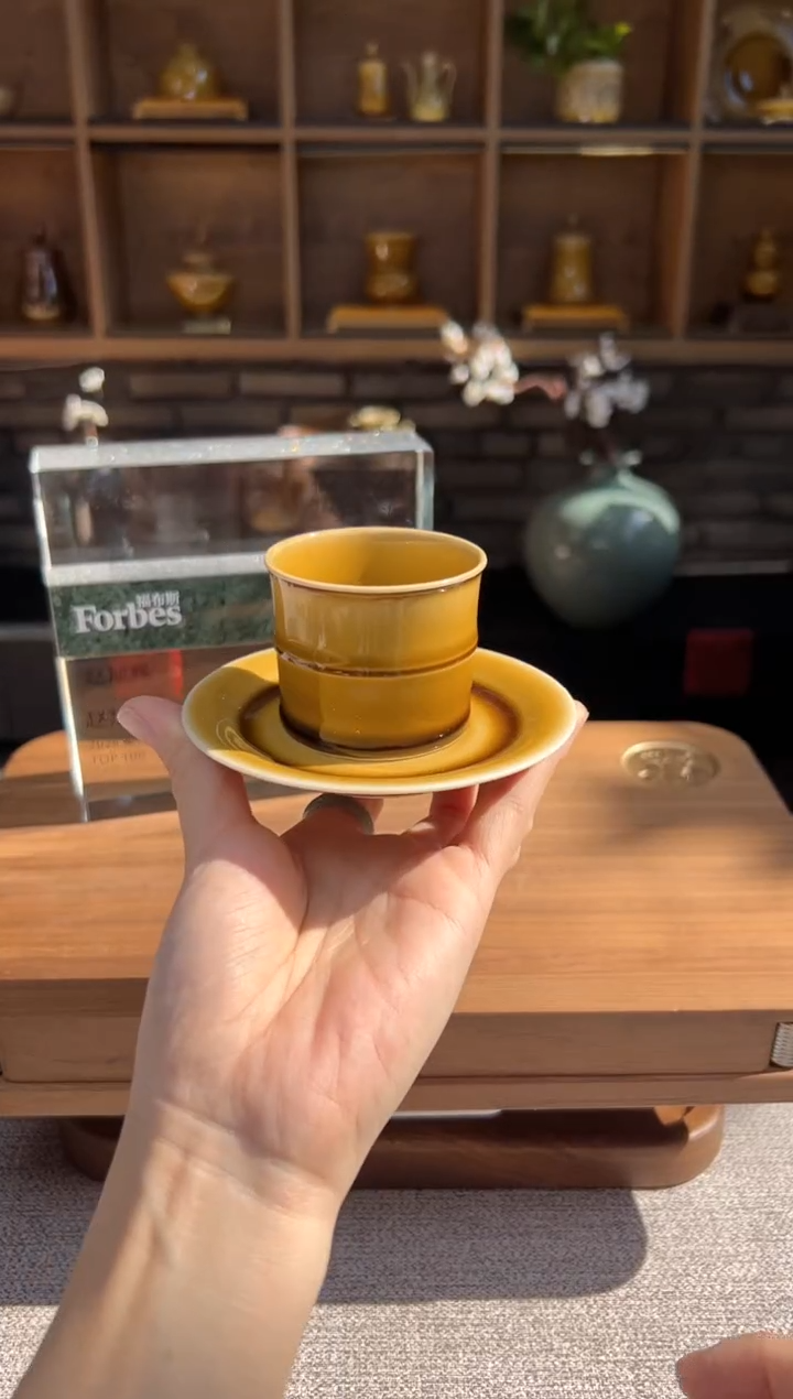 【闪购商品】青贡龙窑柴烧建盏 竹节一杯一垫