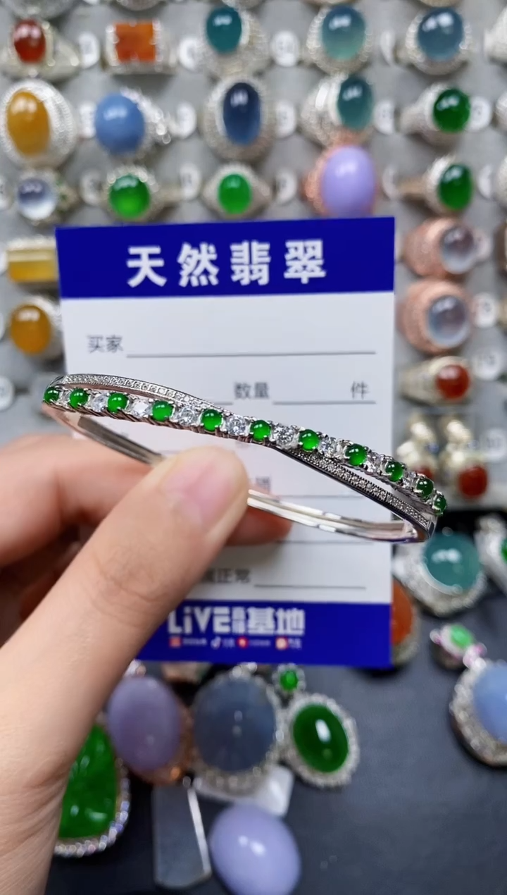 【闪购商品】翡翠手镯银S925镶嵌0167